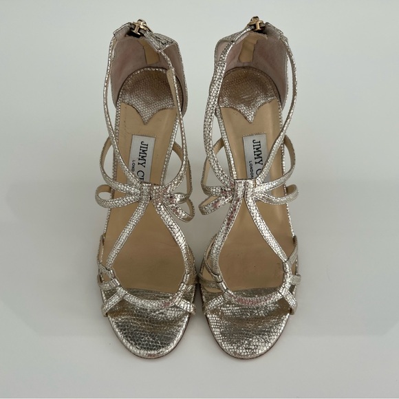 JIMMY CHOO CRACKLED GOLD LEATHER SANDAL SIZE 37.5 / US 7.5 - Picture 3 of 17